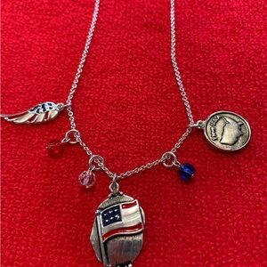 Patriotic Flag Charm Necklace with Red, White & Blue Accents